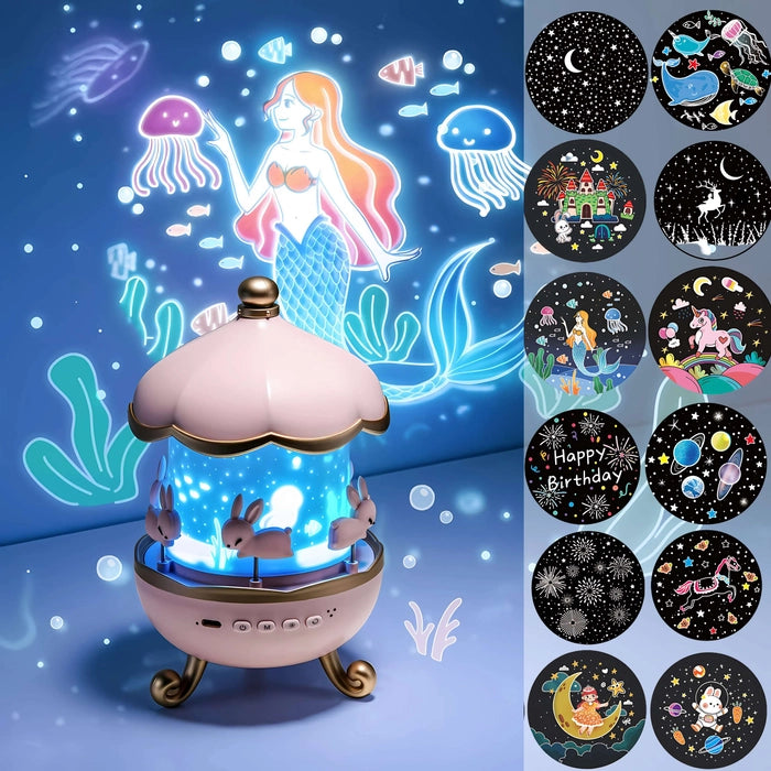Rotating Cabin Projector Lamp: Enchanting Night Light with Music and Visual Effects