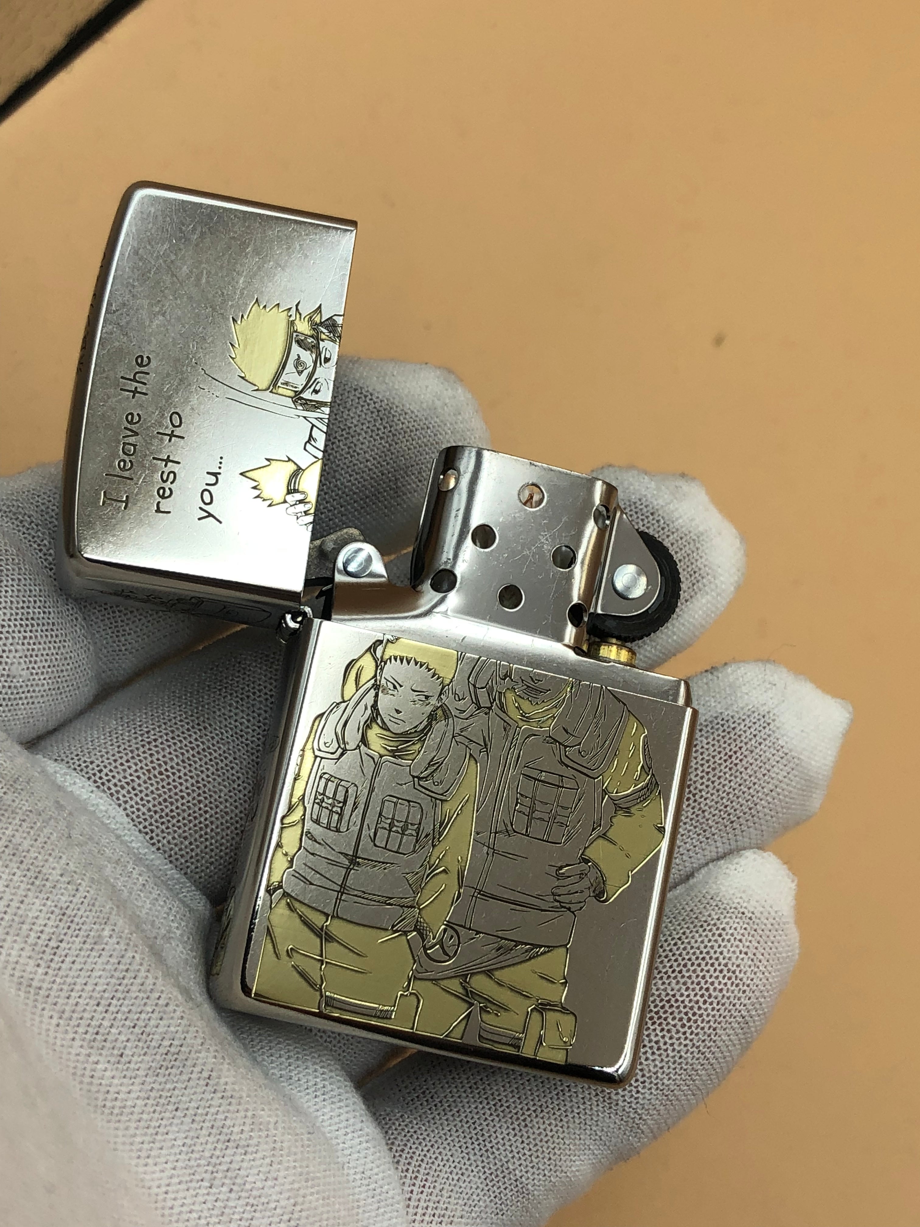 Custom Zippo Lighter – Shikamaru Nara Design | Deep Engraving, Natural Gold Polish | Anime | Street Chrome 207 | Made in USA