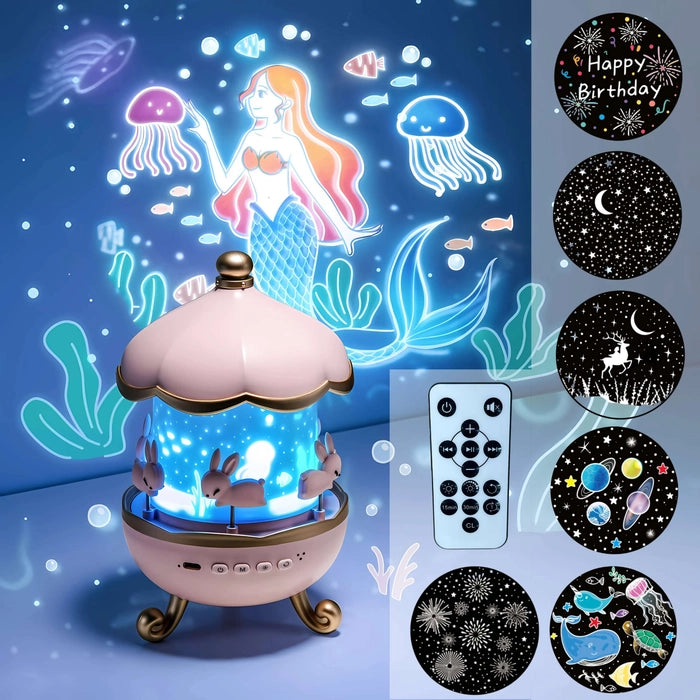 Rotating Cabin Projector Lamp: Enchanting Night Light with Music and Visual Effects