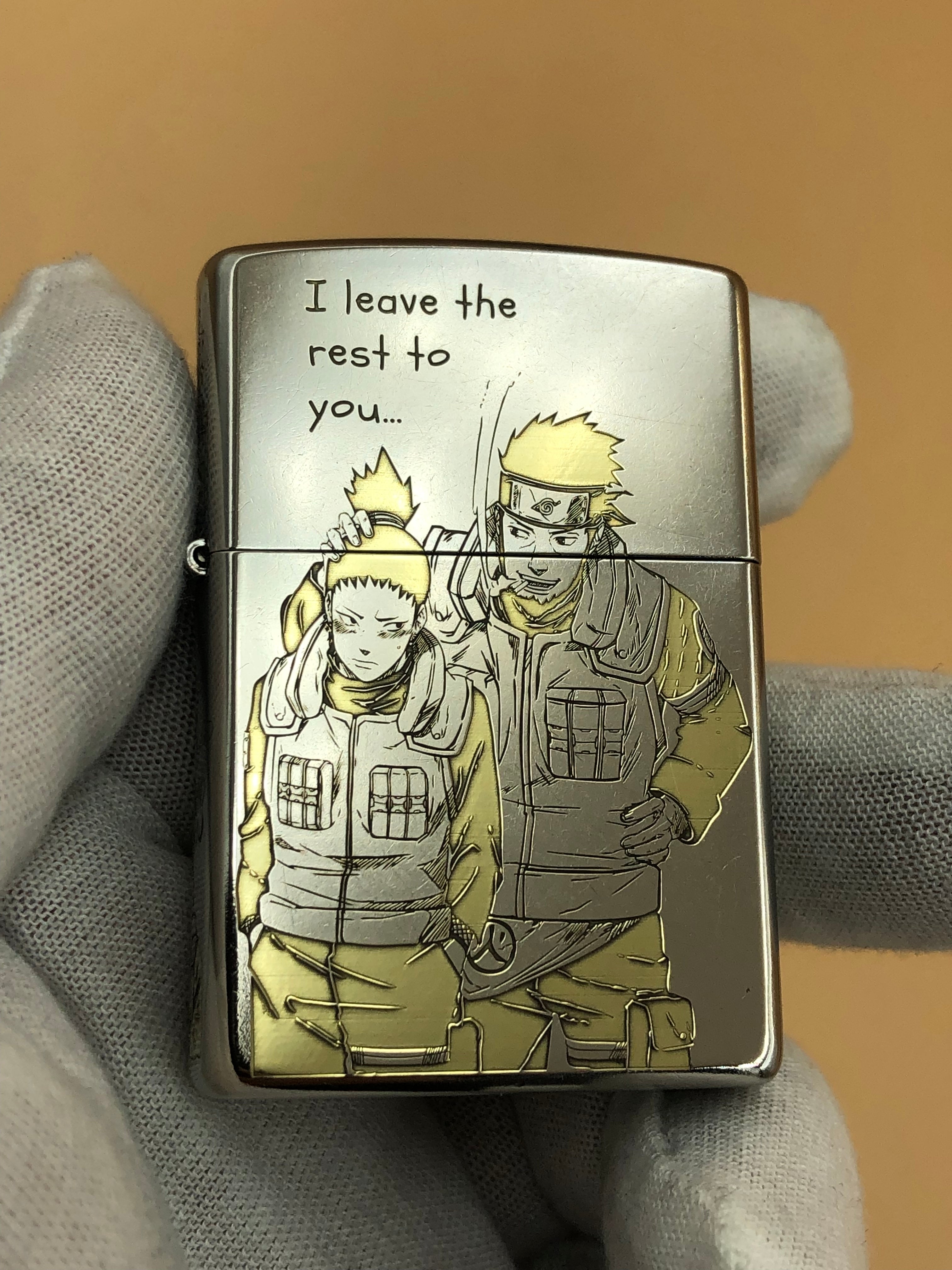 Custom Zippo Lighter – Shikamaru Nara Design | Deep Engraving, Natural Gold Polish | Anime | Street Chrome 207 | Made in USA