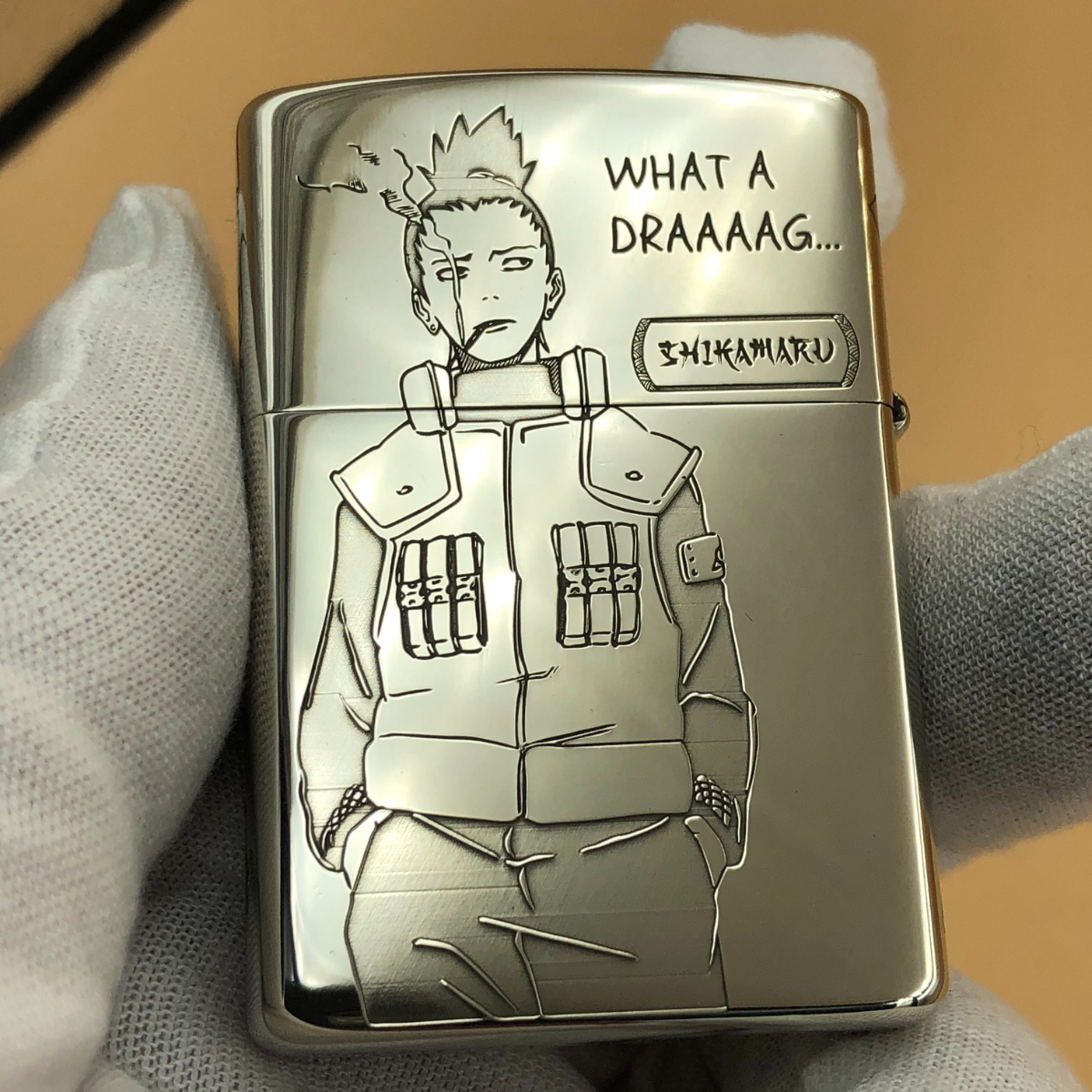Custom Metal Anime Lighter – Naruto Shikamaru & Asuma Engraved Zorro Windproof Lighter