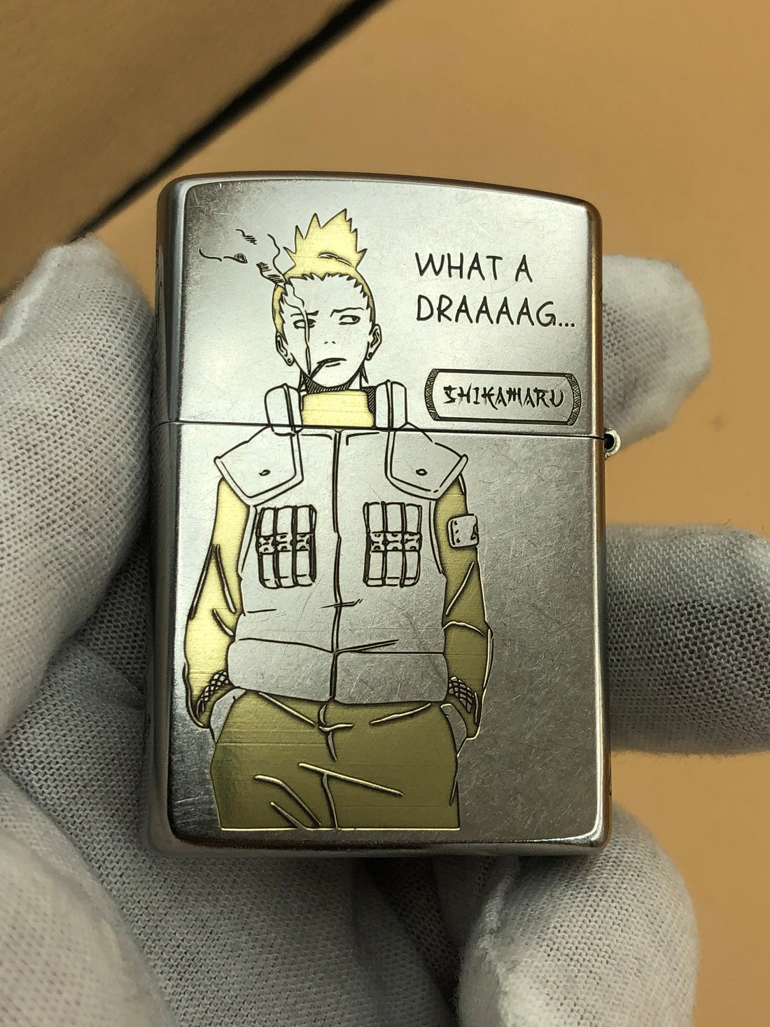 Custom Zippo Lighter – Shikamaru Nara Design | Deep Engraving, Natural Gold Polish | Anime | Street Chrome 207 | Made in USA