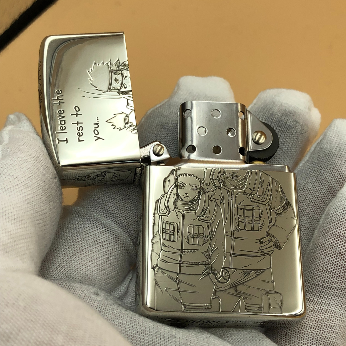 Custom Metal Anime Lighter – Naruto Shikamaru & Asuma Engraved Zorro Windproof Lighter