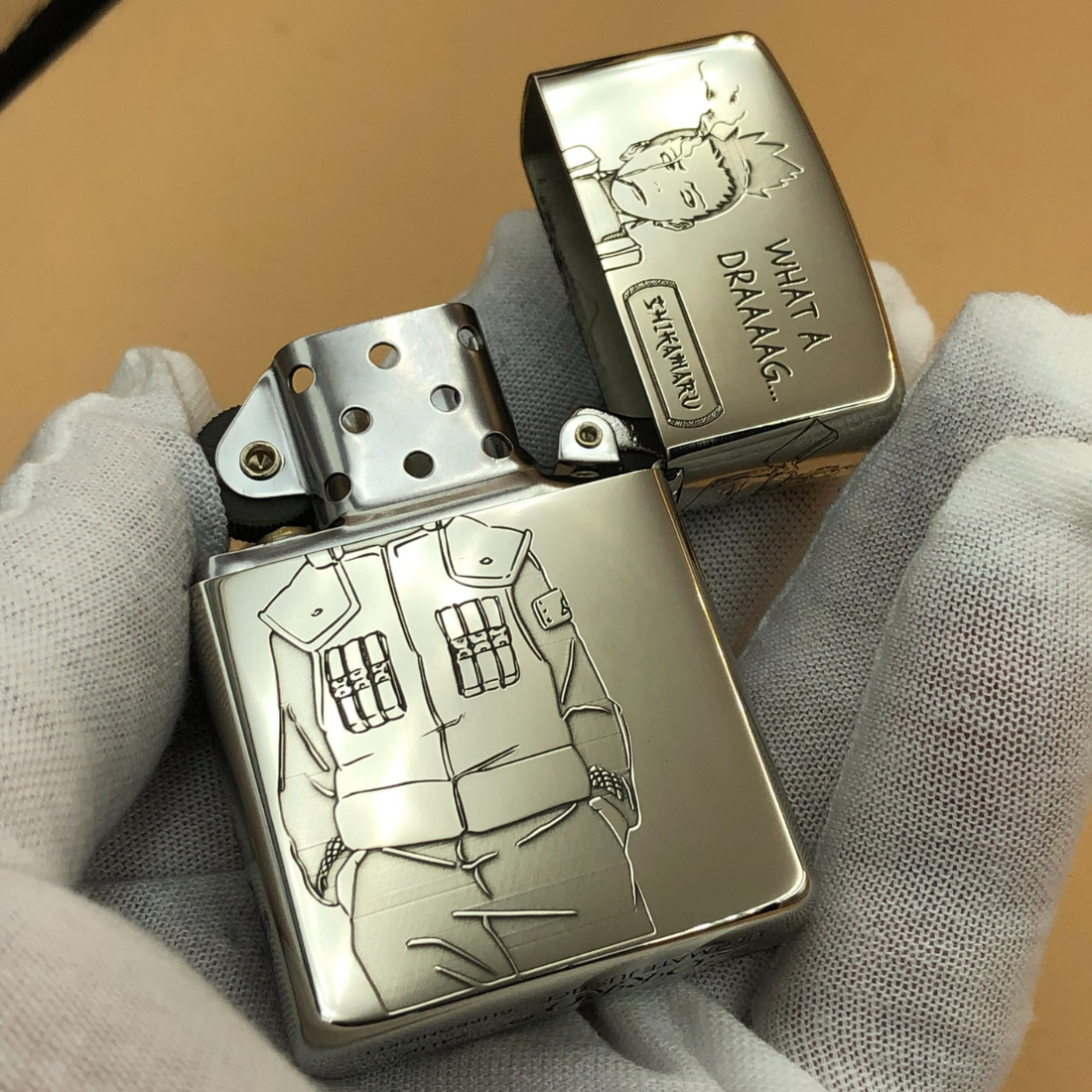Custom Metal Anime Lighter – Naruto Shikamaru & Asuma Engraved Zorro Windproof Lighter