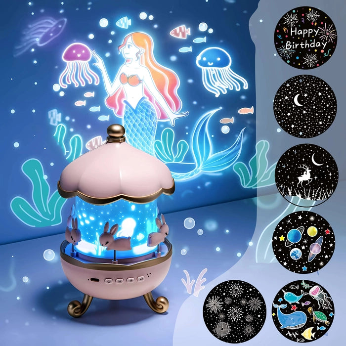 Rotating Cabin Projector Lamp: Enchanting Night Light with Music and Visual Effects