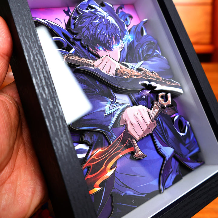 Sung Jin-Woo 3D Anime Shadow Box – Handmade Solo Leveling Wall Art