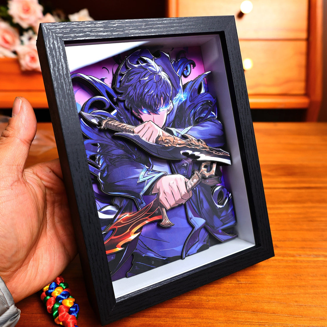 Sung Jin-Woo 3D Anime Shadow Box – Handmade Solo Leveling Wall Art