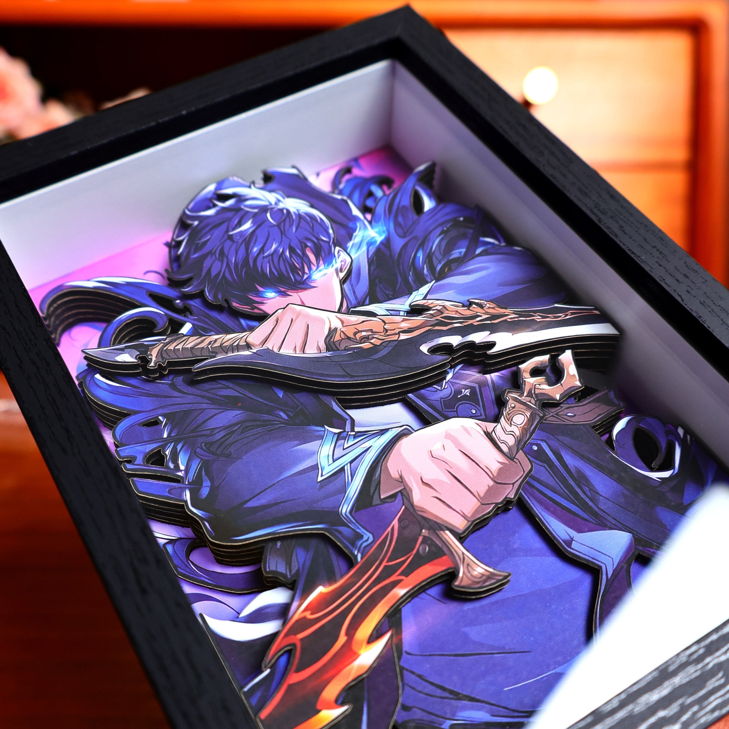 Sung Jin-Woo 3D Anime Shadow Box – Handmade Solo Leveling Wall Art