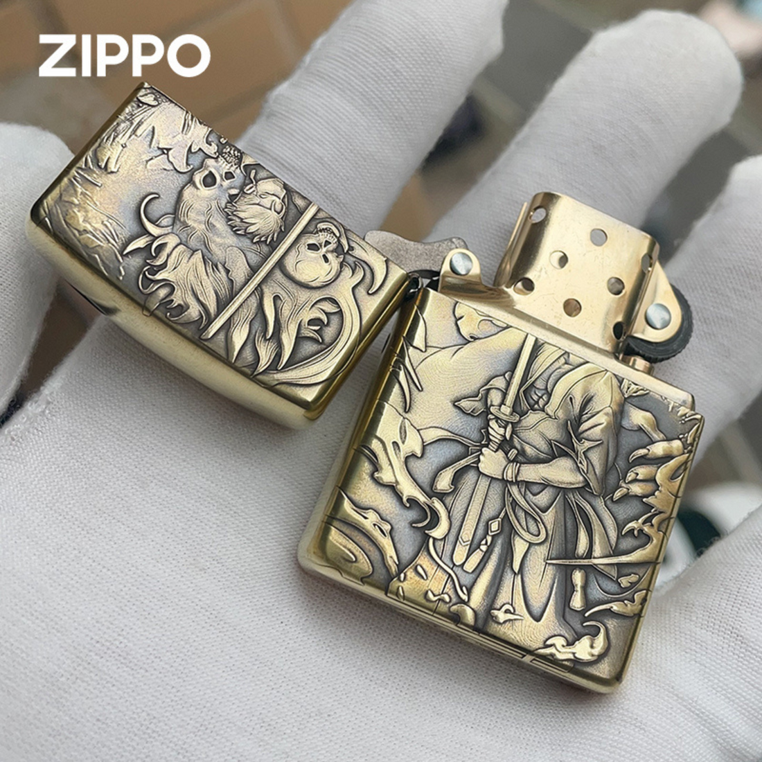 Ro.ro.n.oa Zo.ro O.ne P.ie.ce 3D Zippo Lighter – Pure Copper Samurai Relief, Windproof Kerosene Refillable Collectible Gift for Men