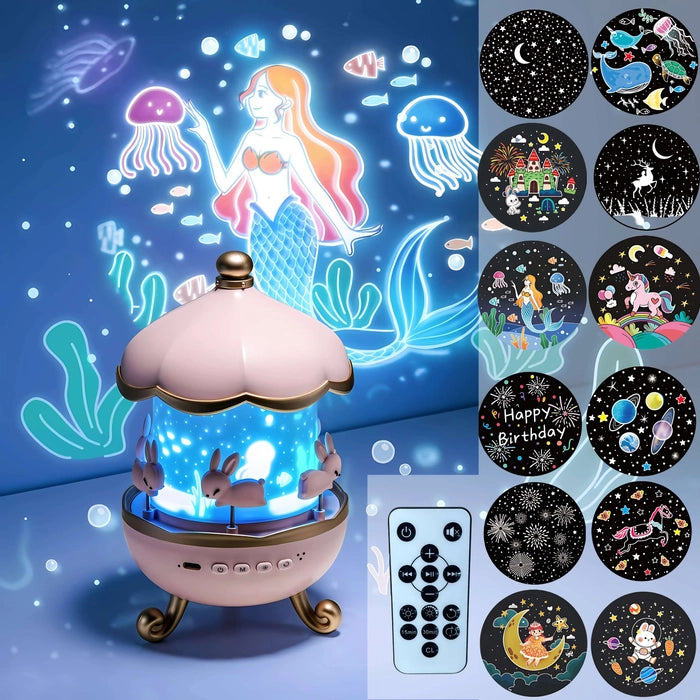 Rotating Cabin Projector Lamp: Enchanting Night Light with Music and Visual Effects