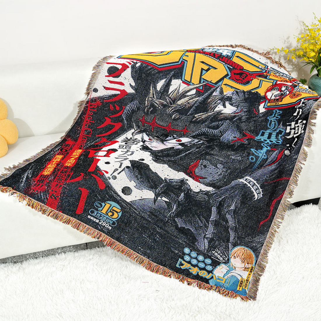 Black Clover Woven Blanket – Cozy Sofa or Bed Cover
