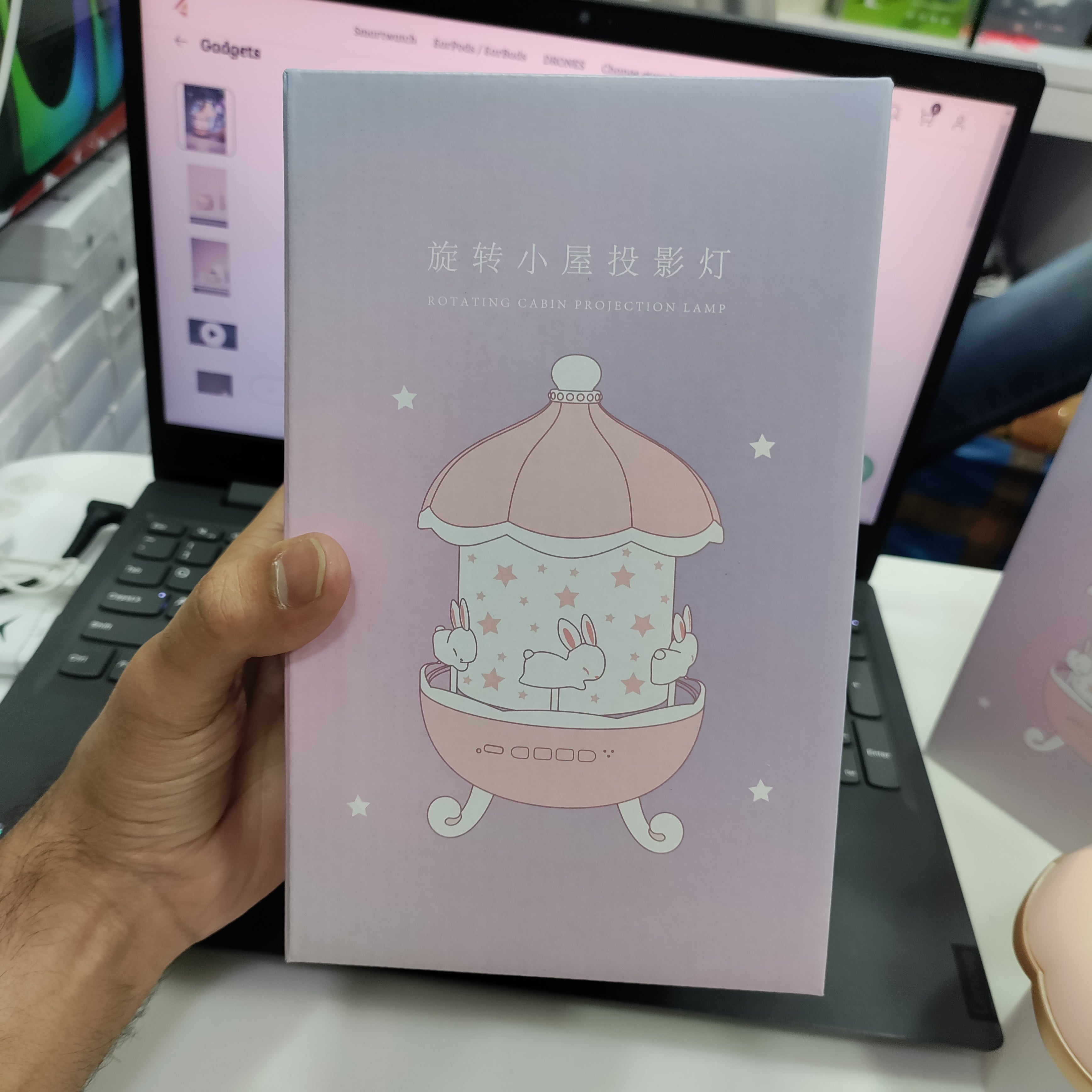 Rotating Cabin Projector Lamp: Enchanting Night Light with Music and Visual Effects