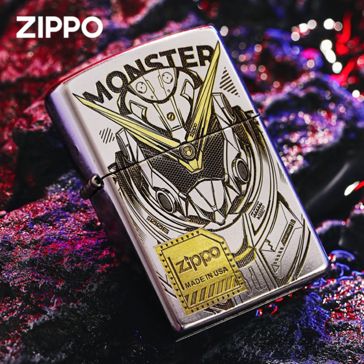 Gundam Monster Zippo – Genuine Deep Carved Gold Mech Lighter