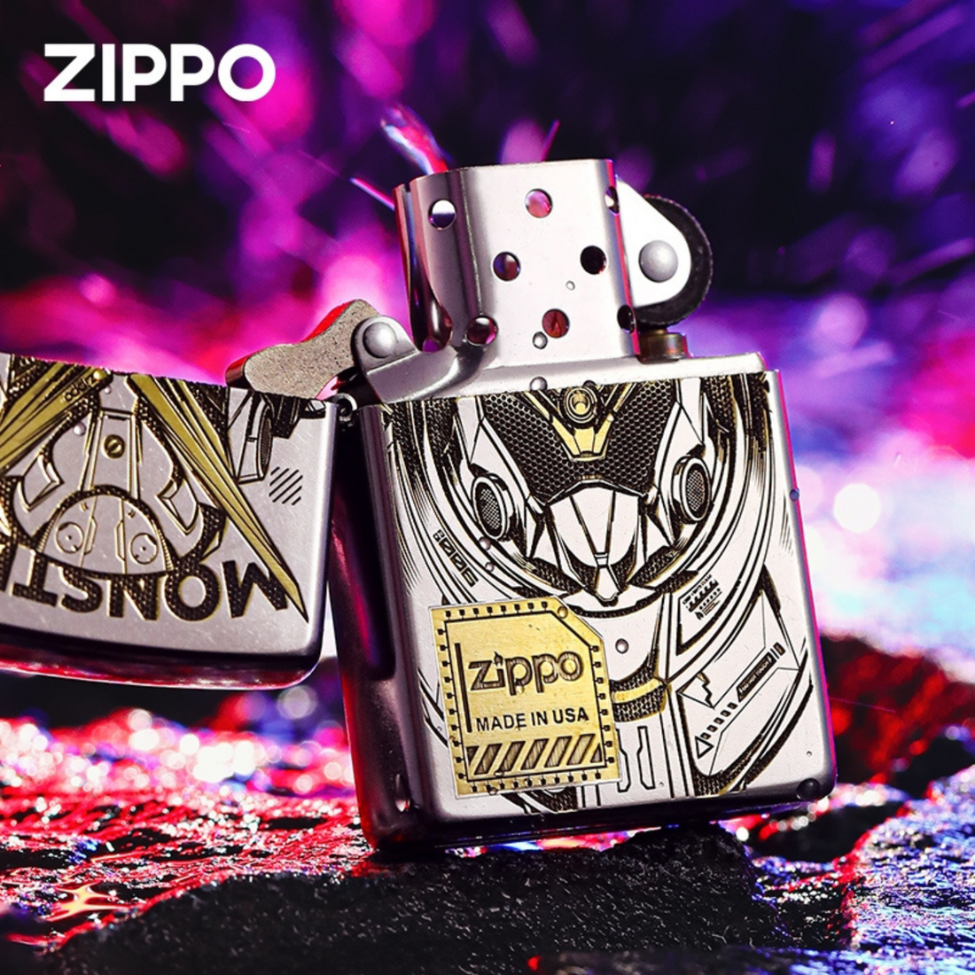 Gundam Monster Zippo – Genuine Deep Carved Gold Mech Lighter