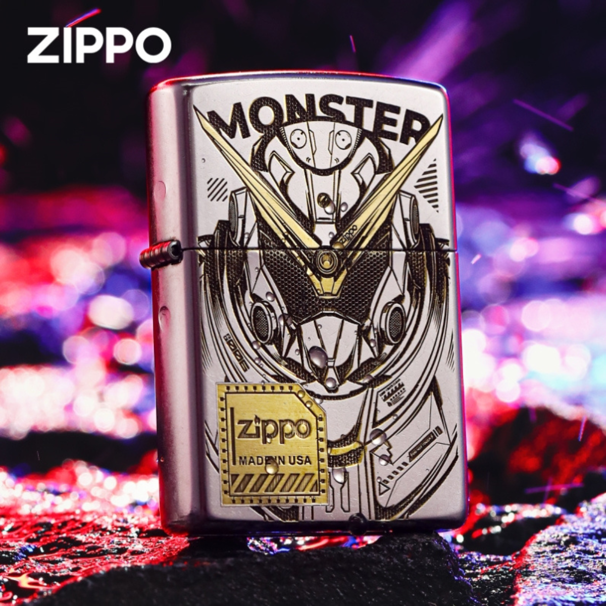 Gundam Monster Zippo – Genuine Deep Carved Gold Mech Lighter