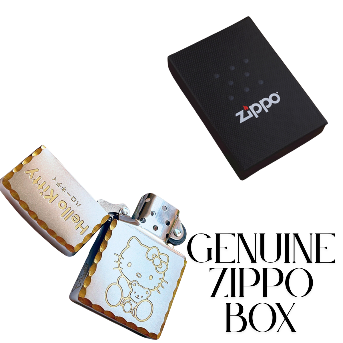 H.e.llo K.i.tt.y Zippo Lighter Deep Engraved Gold Chrome Finish