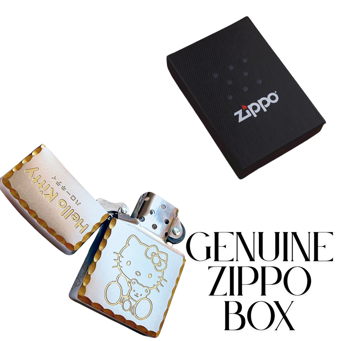 H.e.llo K.i.tt.y Zippo Lighter Deep Engraved Gold Chrome Finish