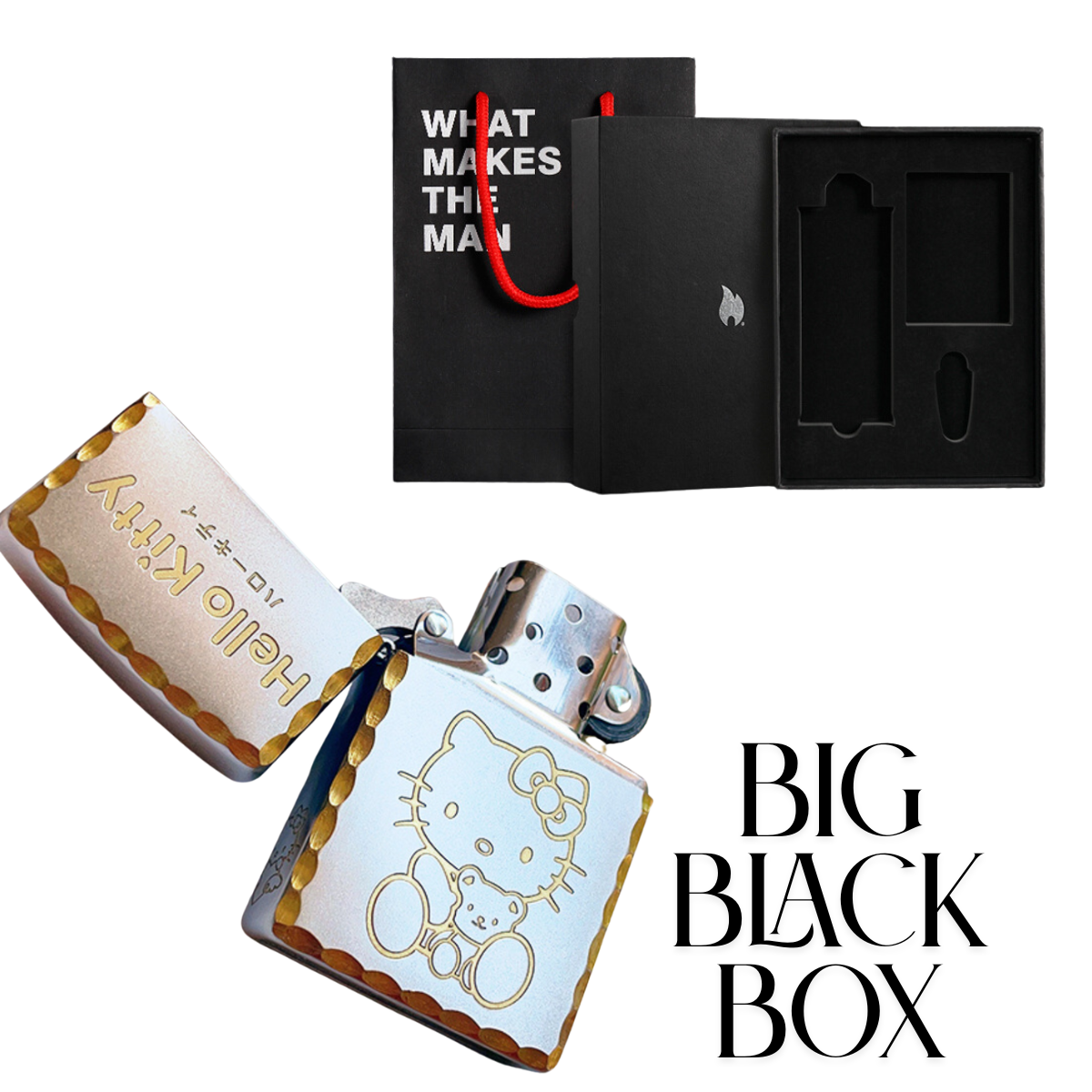 H.e.llo K.i.tt.y Zippo Lighter Deep Engraved Gold Chrome Finish