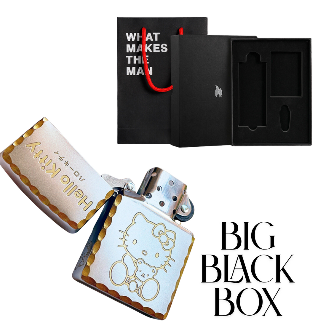 H.e.llo K.i.tt.y Zippo Lighter Deep Engraved Gold Chrome Finish