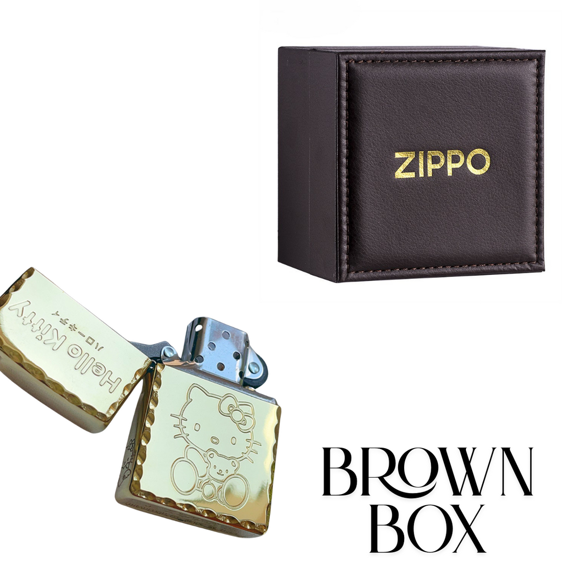 H.e.llo K.i.tt.y Zippo Lighter Deep Engraved Gold Chrome Finish