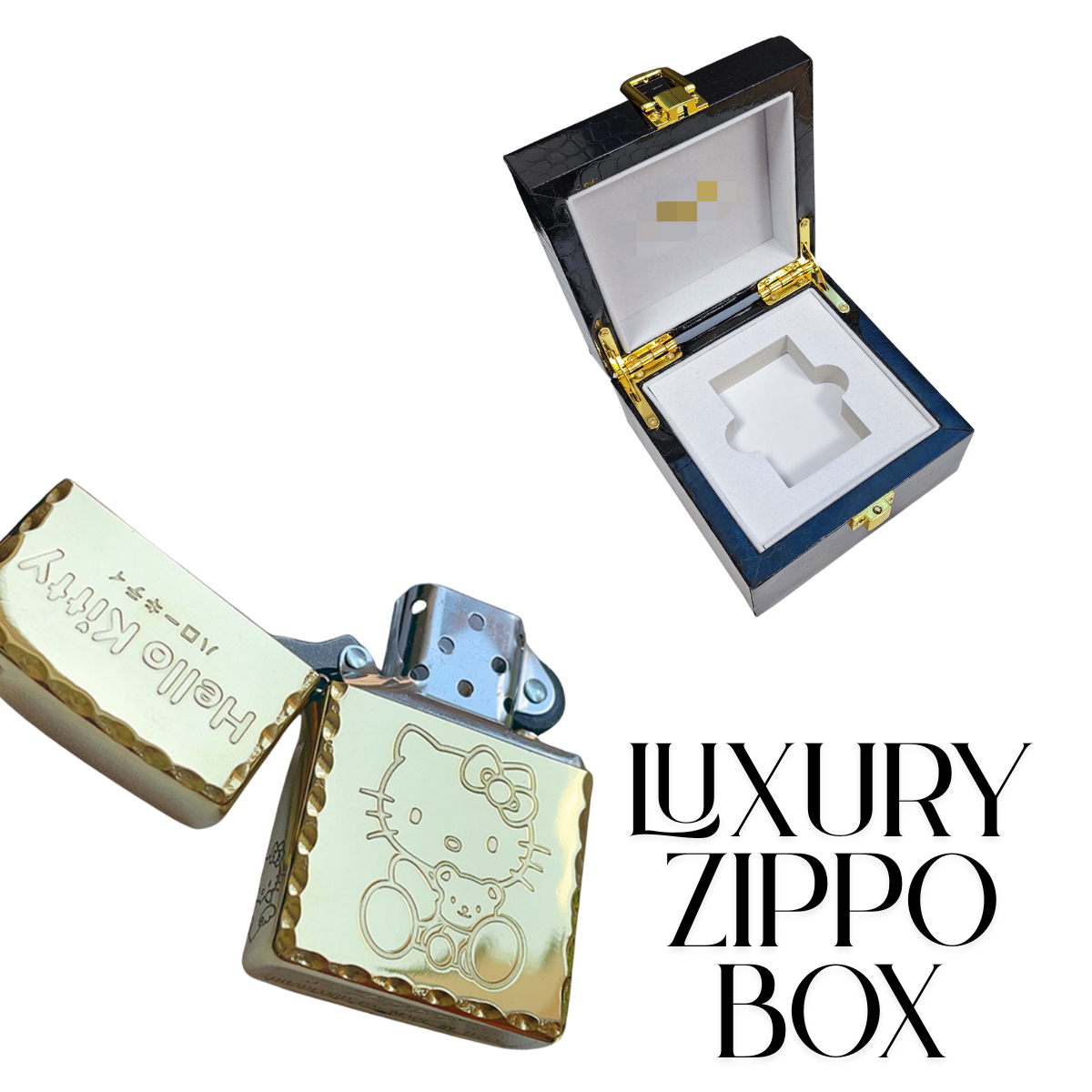 H.e.llo K.i.tt.y Zippo Lighter Deep Engraved Gold Chrome Finish