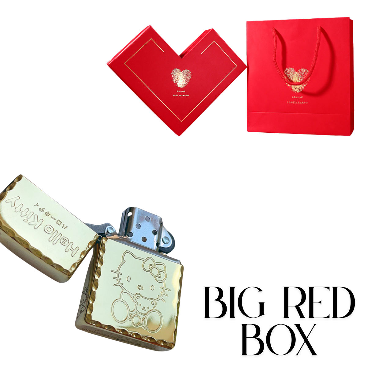 H.e.llo K.i.tt.y Zippo Lighter Deep Engraved Gold Chrome Finish