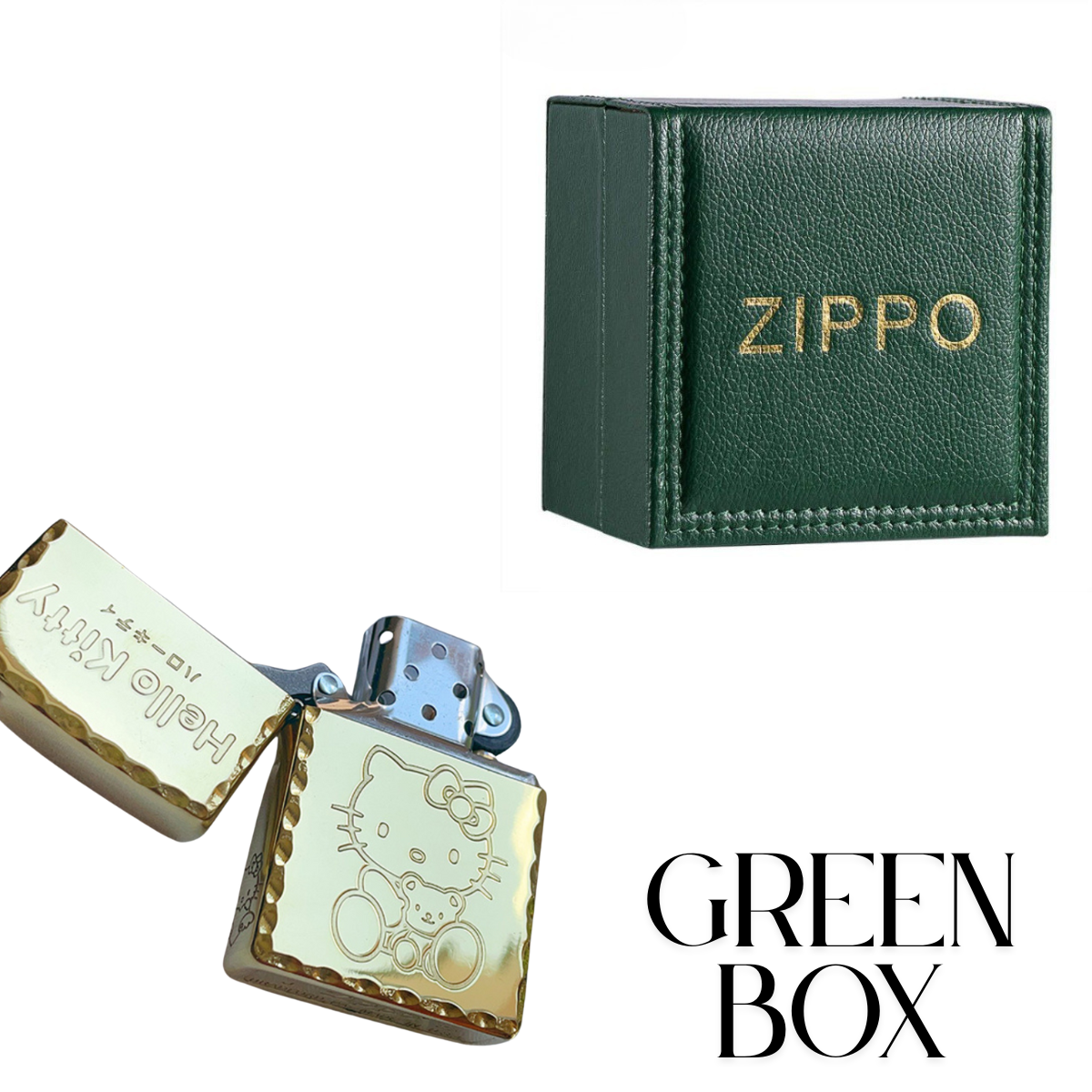 H.e.llo K.i.tt.y Zippo Lighter Deep Engraved Gold Chrome Finish