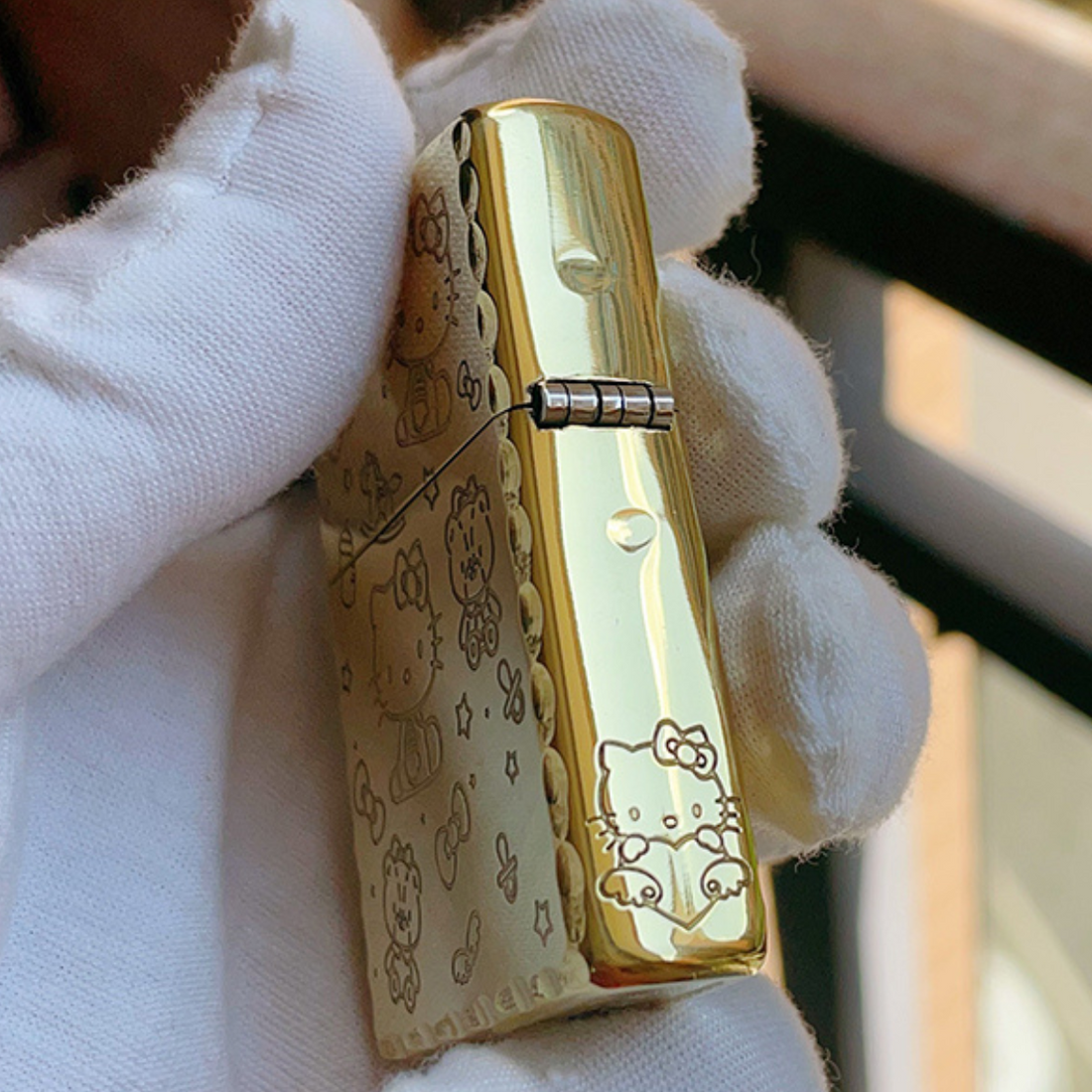 H.e.llo K.i.tt.y Zippo Lighter Deep Engraved Gold Chrome Finish