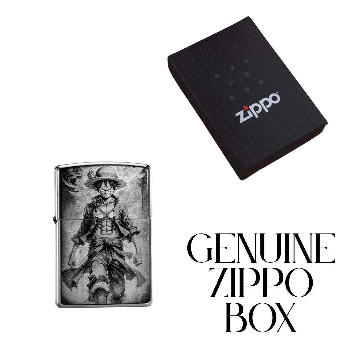 Lu.ffy Ni.ka Ge.ar 5 Black Ice Zippo Lighter Laser Engraved