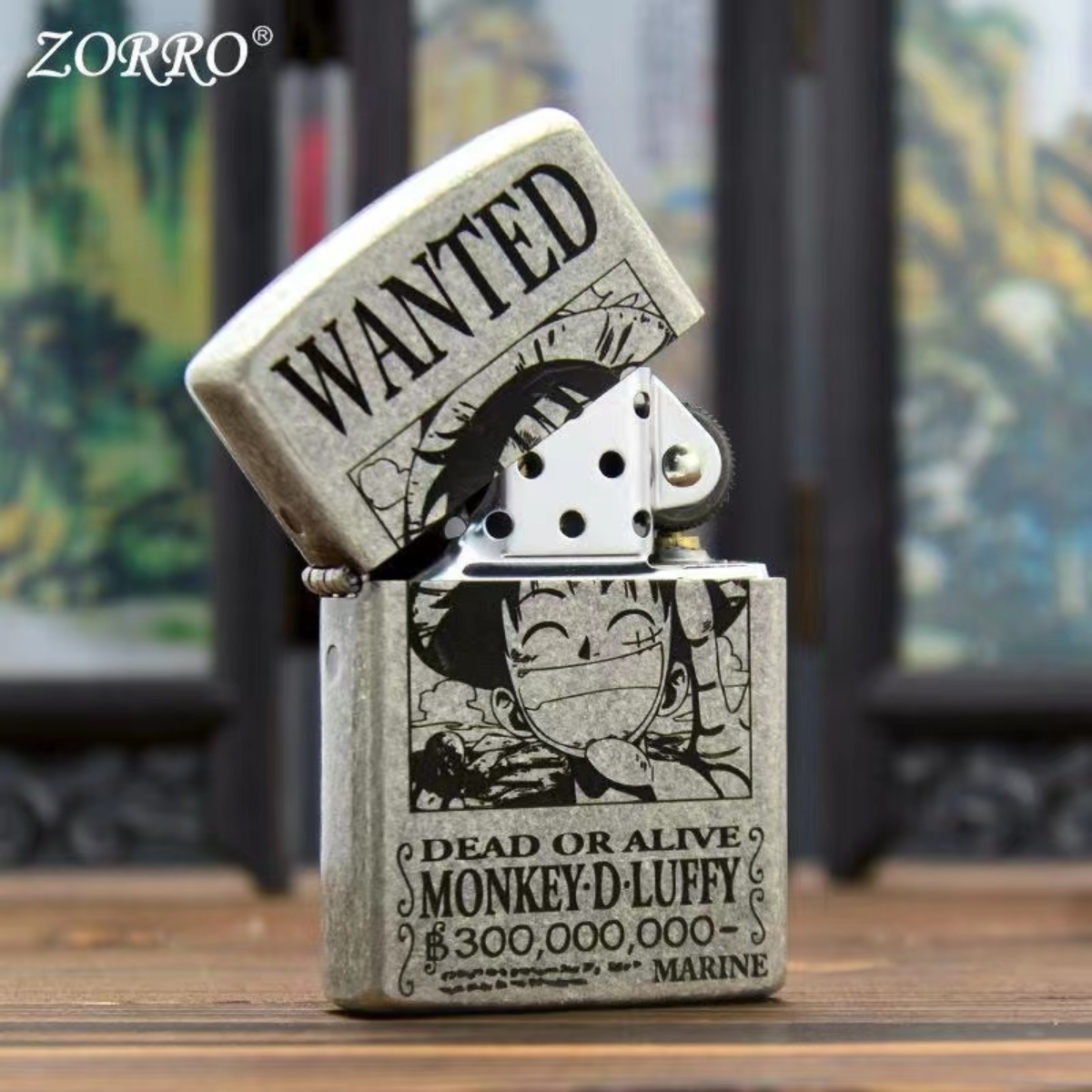 O.ne P.ie.ce Lu.ff.y Wanted Poster Lighter Antique Silver Zorro Lighter