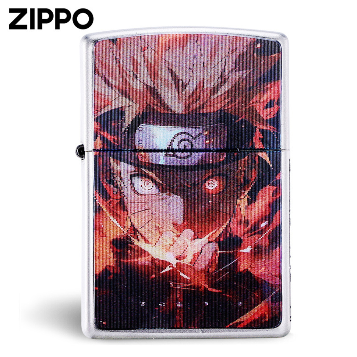 Naruto lenticular Zippo lighter with anime fire design, collectible metal lighter for Naruto fans