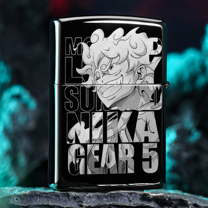 Lu.ffy Ni.ka Ge.ar 5 Black Ice Zippo Lighter Laser Engraved