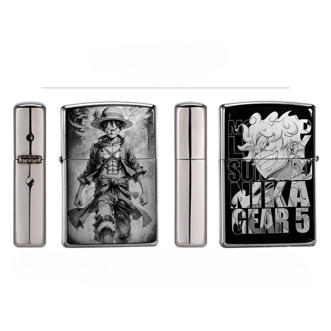 Lu.ffy Ni.ka Ge.ar 5 Black Ice Zippo Lighter Laser Engraved