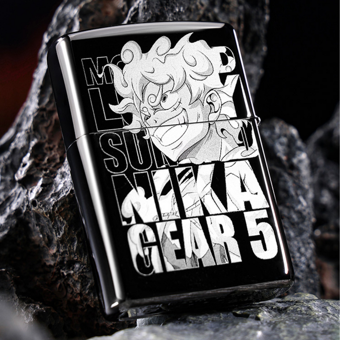Lu.ffy Ni.ka Ge.ar 5 Black Ice Zippo Lighter Laser Engraved