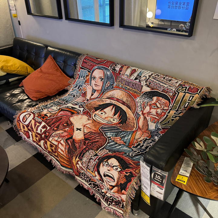 O.n.e P.i.e.c.e Woven Blanket – Anime Throw with L.u.f.f.y & Crew, Decorative & Cozy