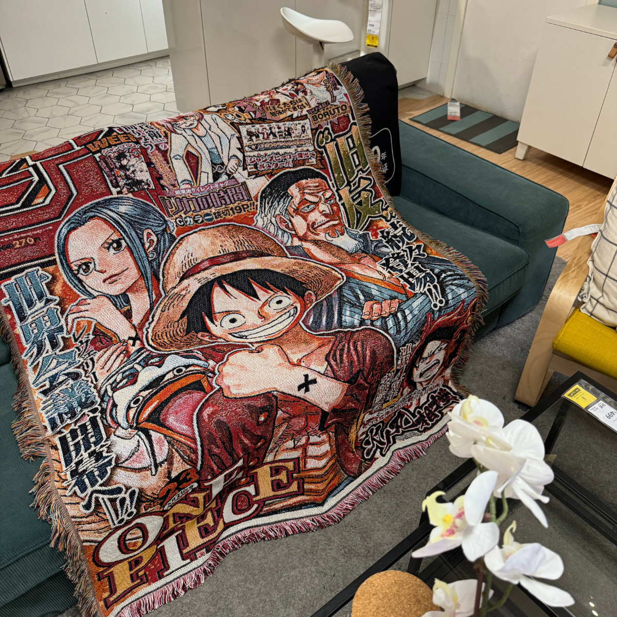 O.n.e P.i.e.c.e Woven Blanket – Anime Throw with L.u.f.f.y & Crew, Decorative & Cozy