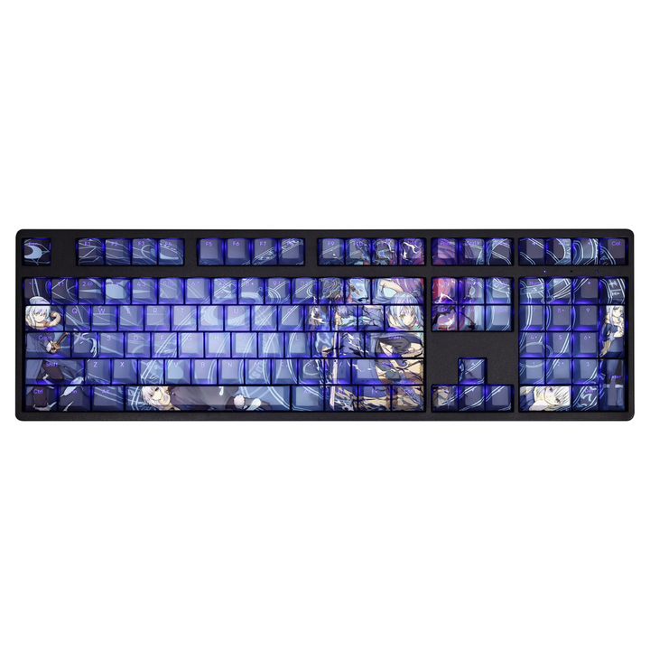 Custom anime keyboard featuring Rimuru Tempest from That Time I Got Reincarnated as a Slime, blue keycaps with detailed design