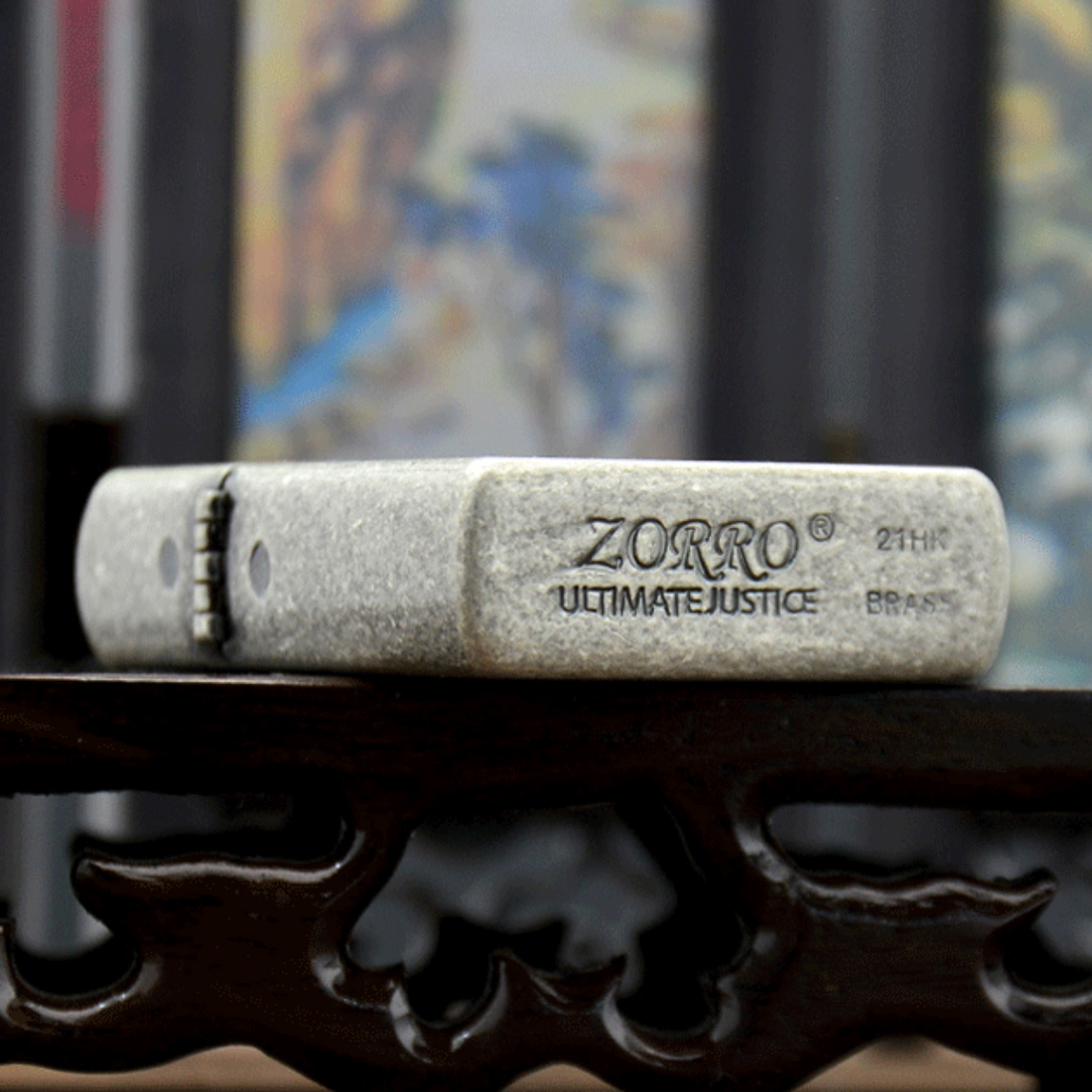 Ro.ro.noa Zo.ro Wanted Poster Zorro Lighter Antique Silver