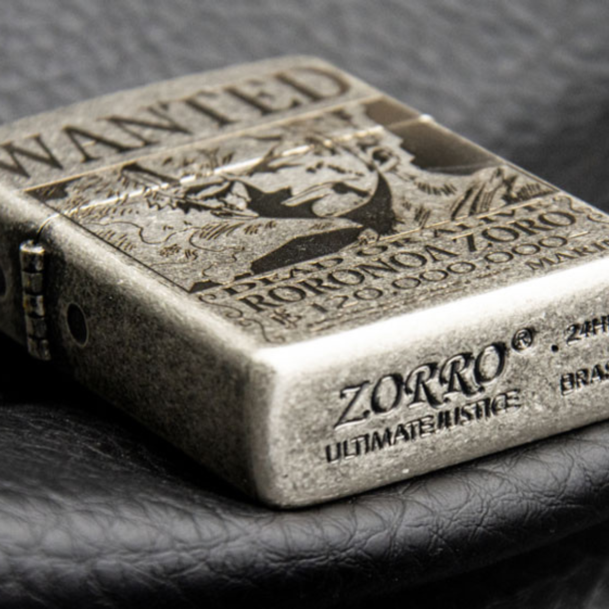 Ro.ro.noa Zo.ro Wanted Poster Zorro Lighter Antique Silver