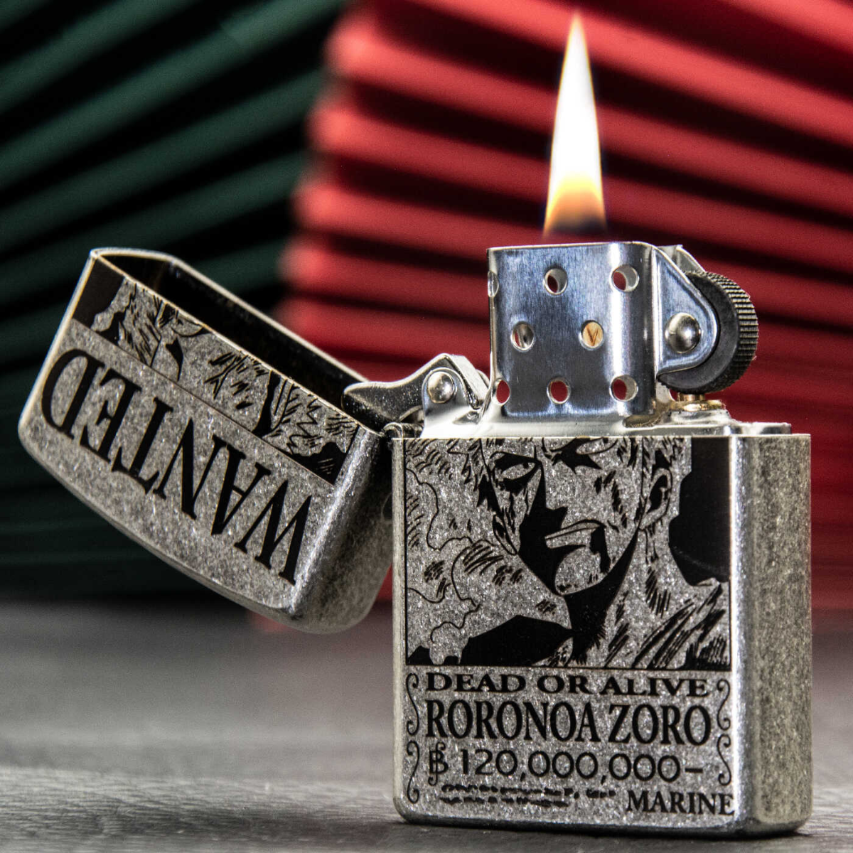 Ro.ro.noa Zo.ro Wanted Poster Zorro Lighter Antique Silver