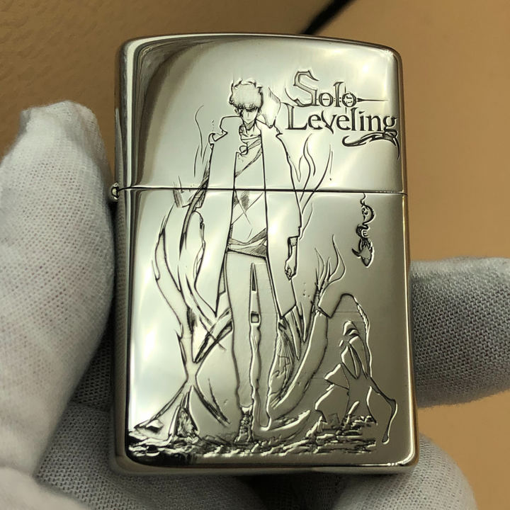 Front view of Zorro lighter engraved with Sung Jin-Woo from Solo Leveling anime