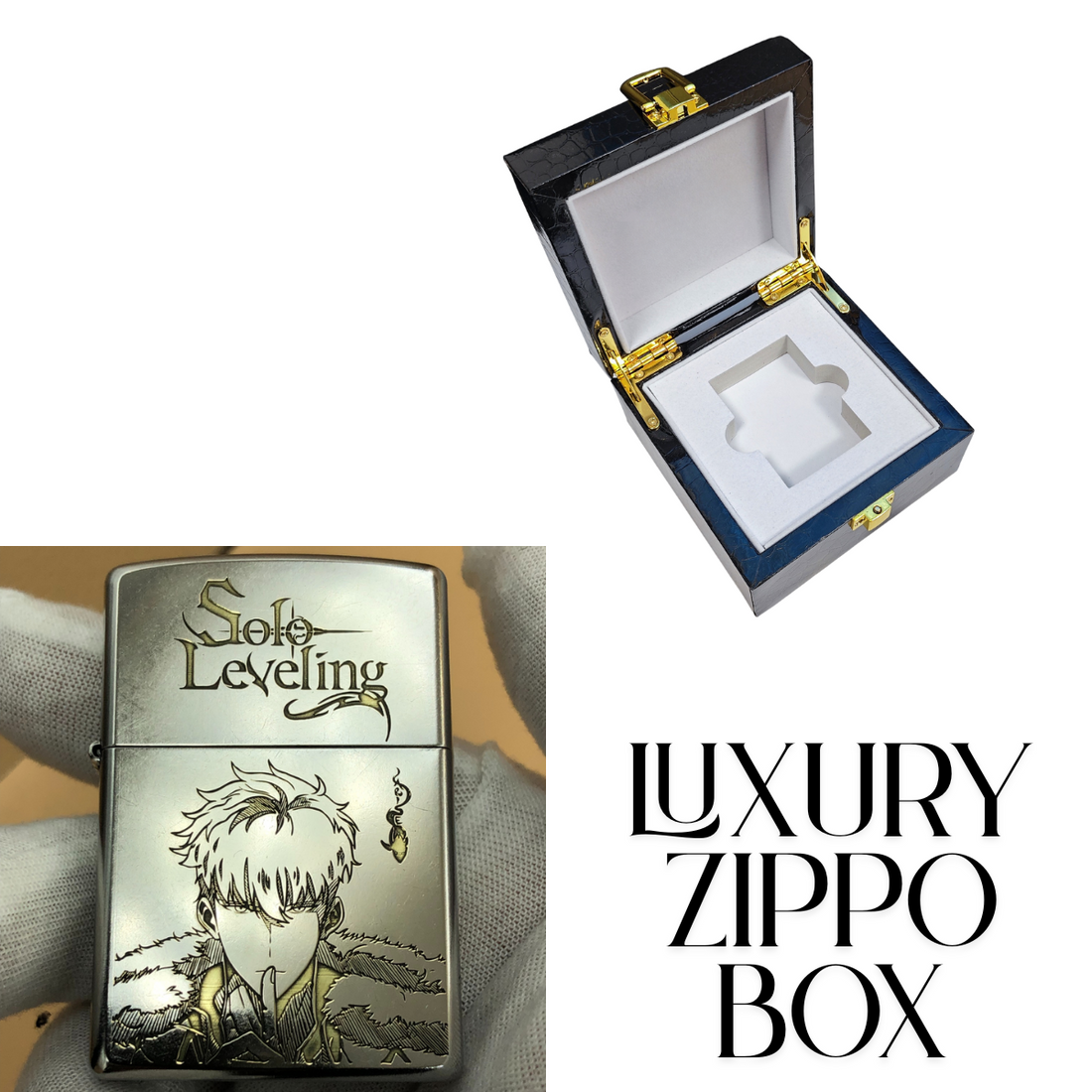 Zippo Classic Street Chrome Solo Leveling Lighter – Sung Jin-Woo & Igris Deep Engraved