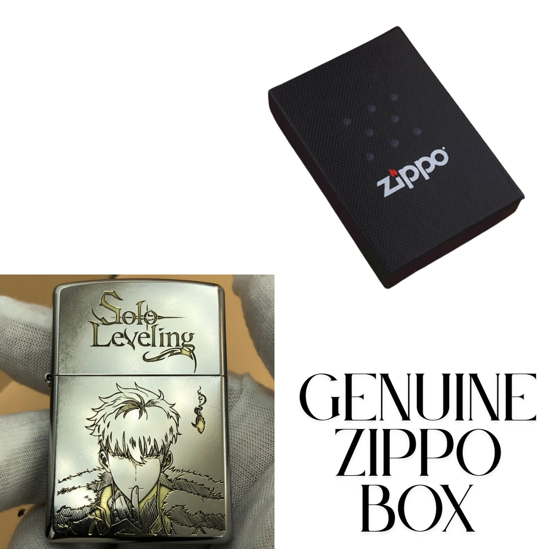 Zippo Classic Street Chrome Solo Leveling Lighter – Sung Jin-Woo & Igris Deep Engraved