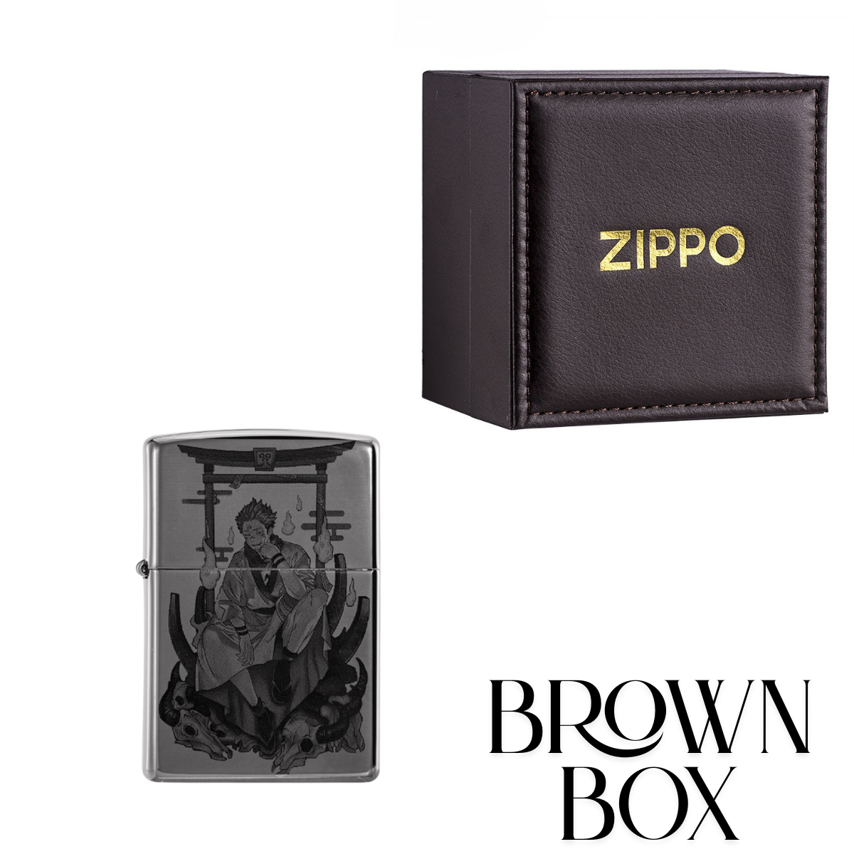 Ryomen Sukuna Zippo Lighter Two-Sided Engraved Black Ice