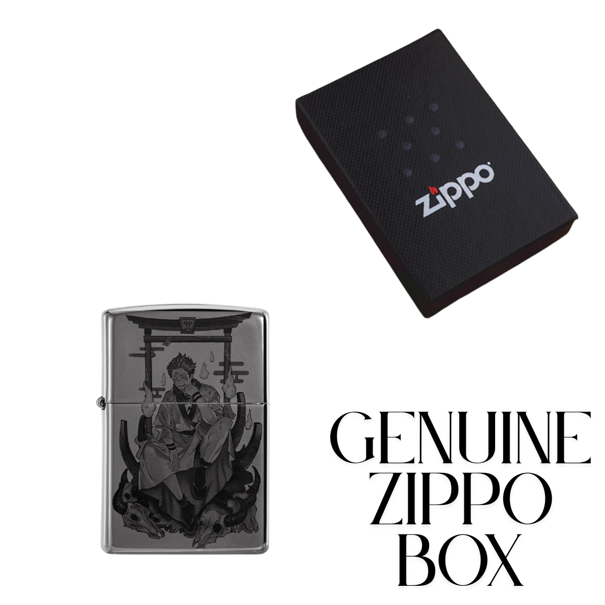 Ryomen Sukuna Zippo Lighter Two-Sided Engraved Black Ice