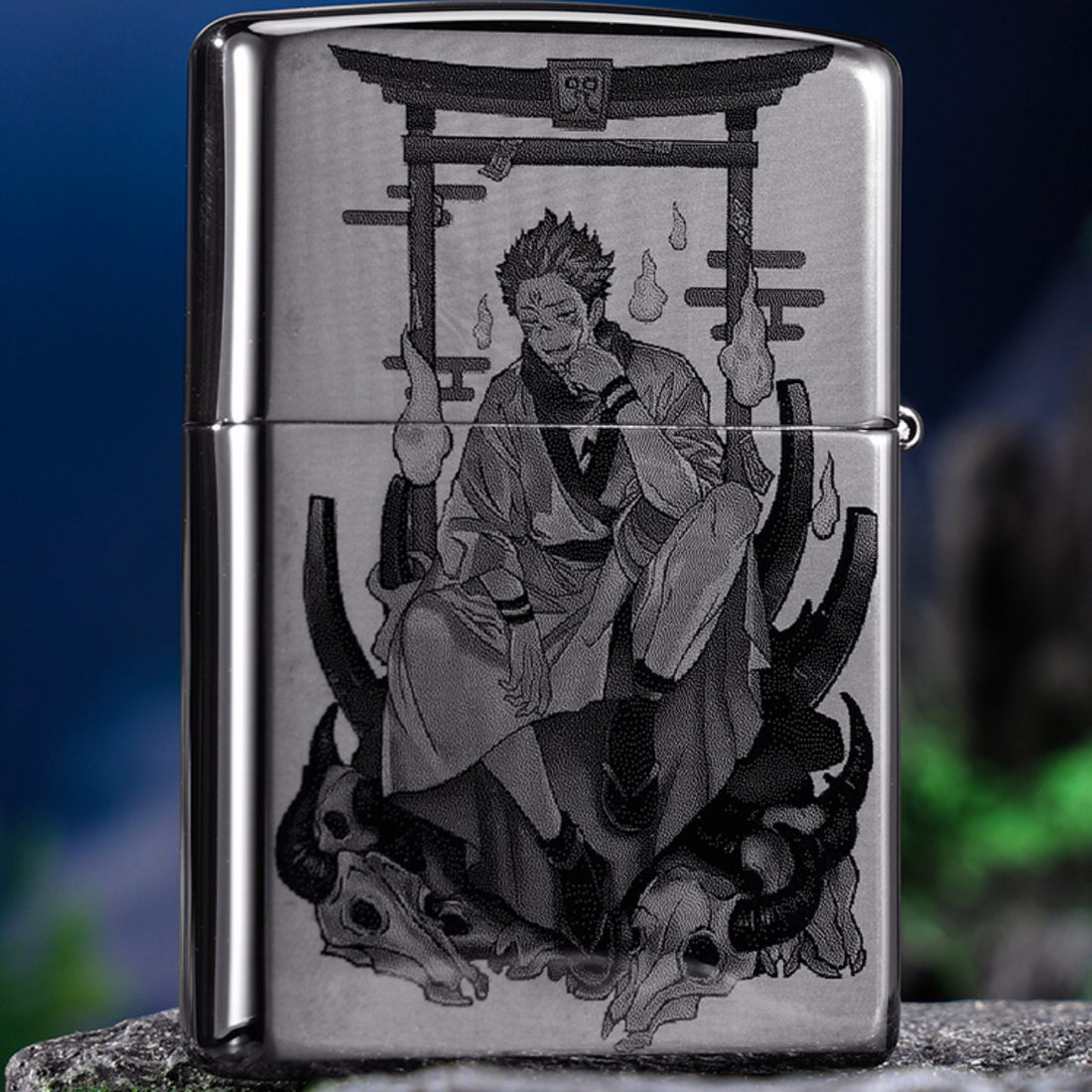 Ryomen Sukuna Zippo Lighter Two-Sided Engraved Black Ice