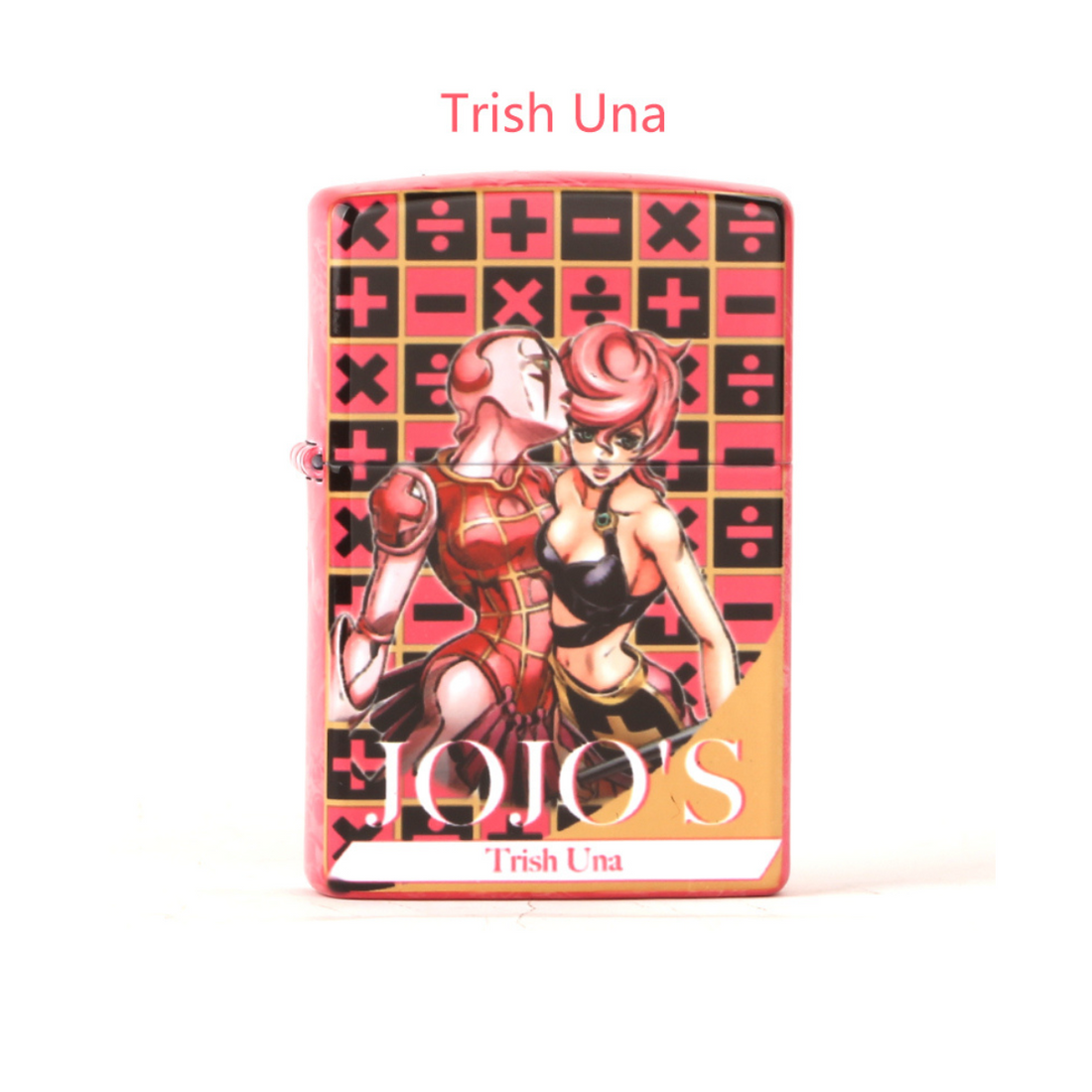 Front view of a Zippo lighter printed with Trish Una from JoJo's Bizarre Adventure, featuring vivid colors and anime artwork.